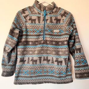 Souris Mini Gray and Blue Reindeer Fleece Pullover